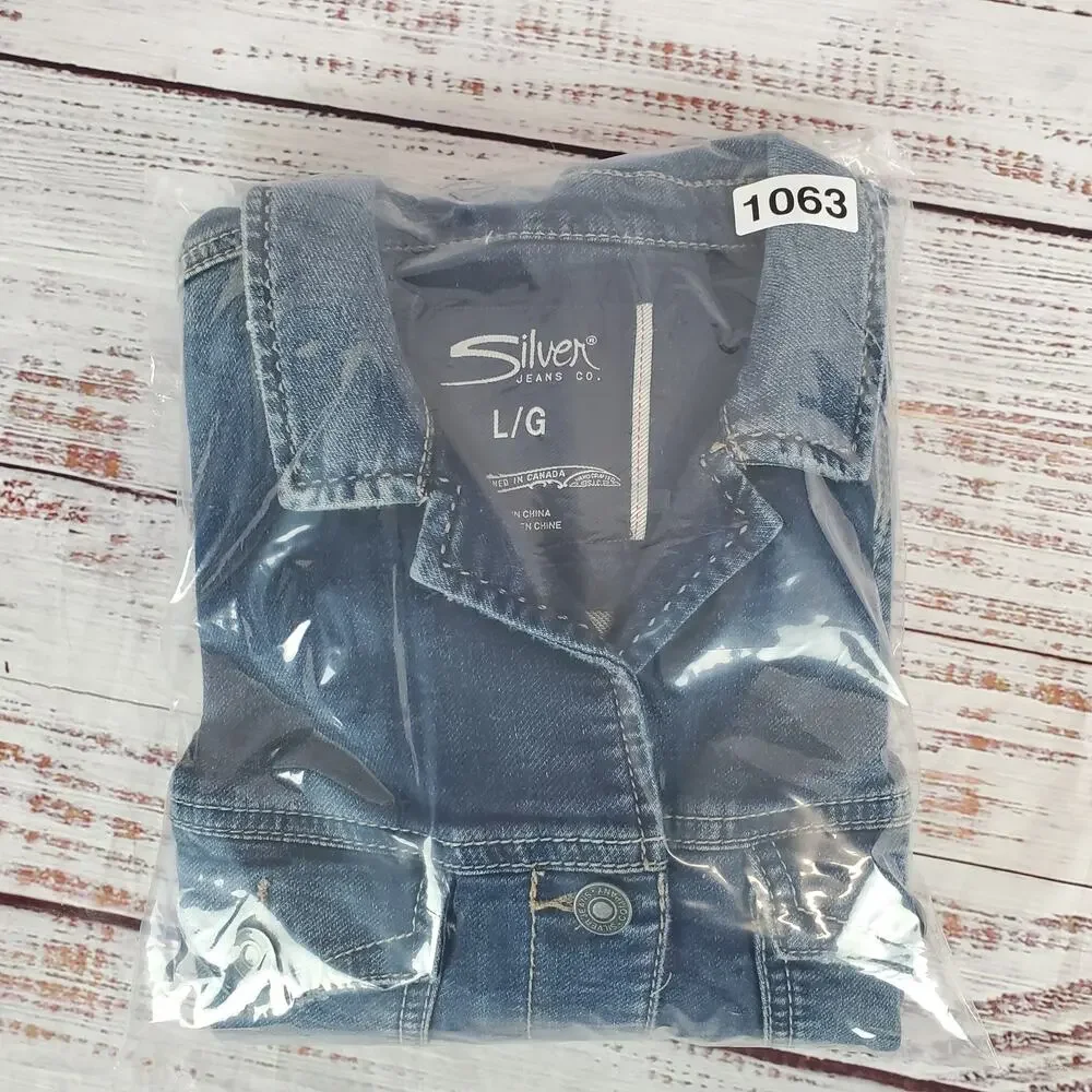 Silver jeans Women Denim Jacket L Blue Fade Country Western Denim Coat Y2K Retro - Picture 11 of 11